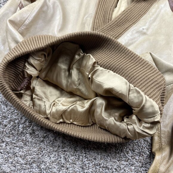 Vintage 70s Knit Sweater Mens Medium Lined Leather Pullover Jacket V Neck Italy - Picture 6 of 12